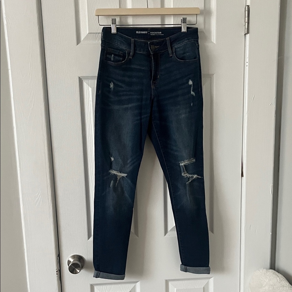 Old Navy Women's Distressed Dark Blue Skinny Jeans